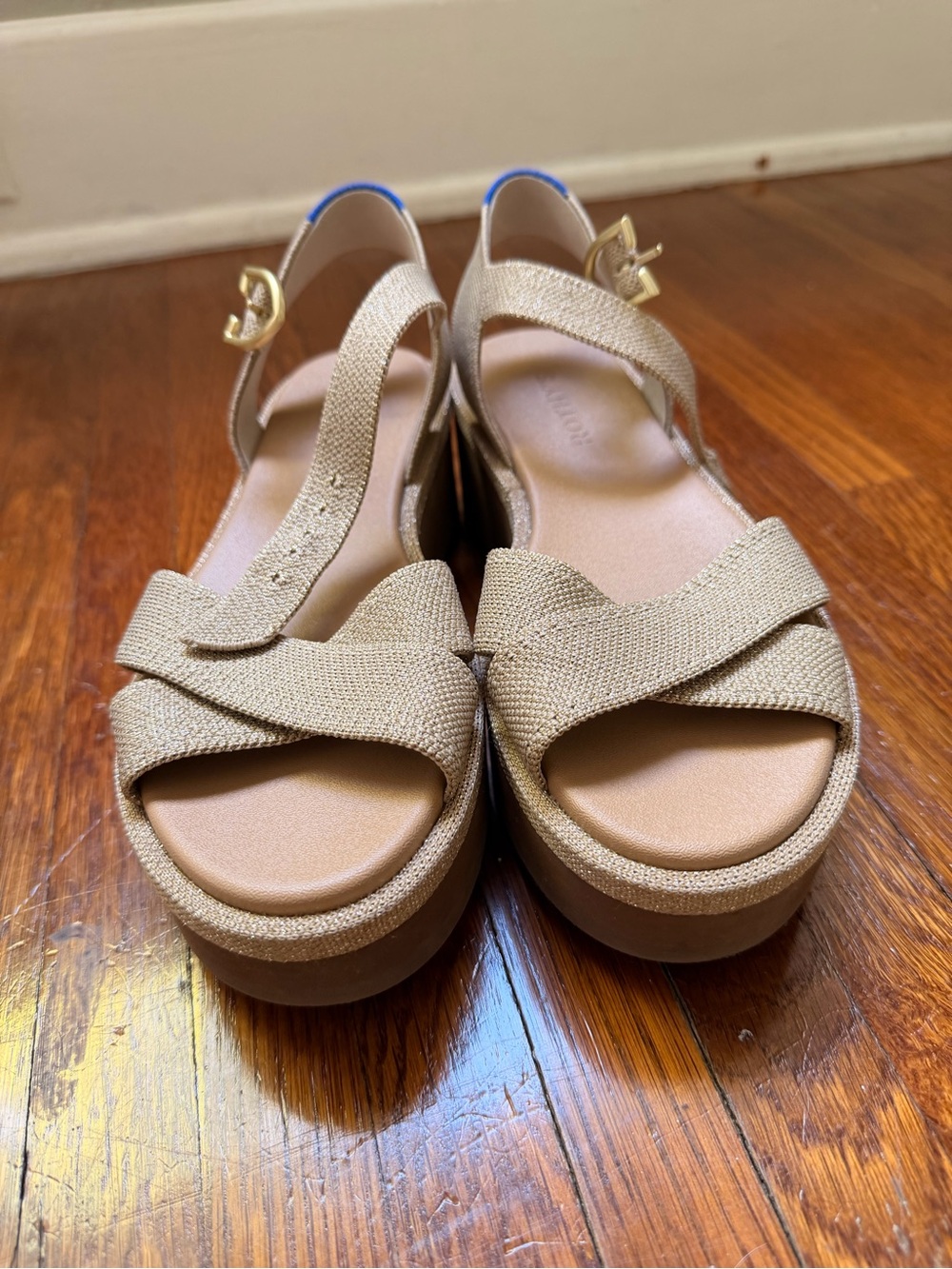 Rothy's Tan Woven Slingback Platform Sandals